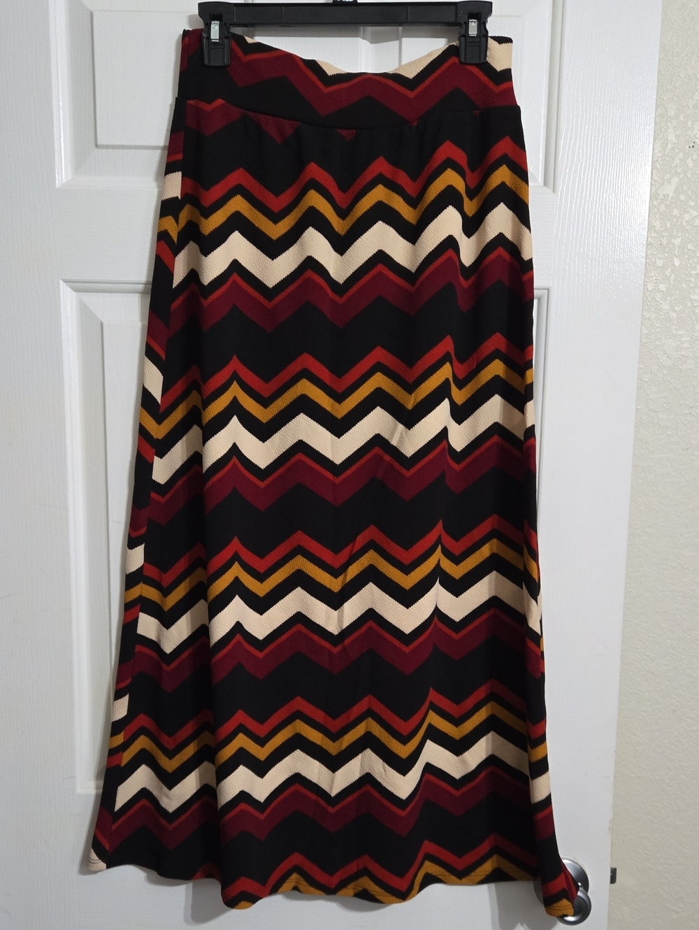 Vintage Chevron Maxi Skirt in Black, Burgundy & Cream